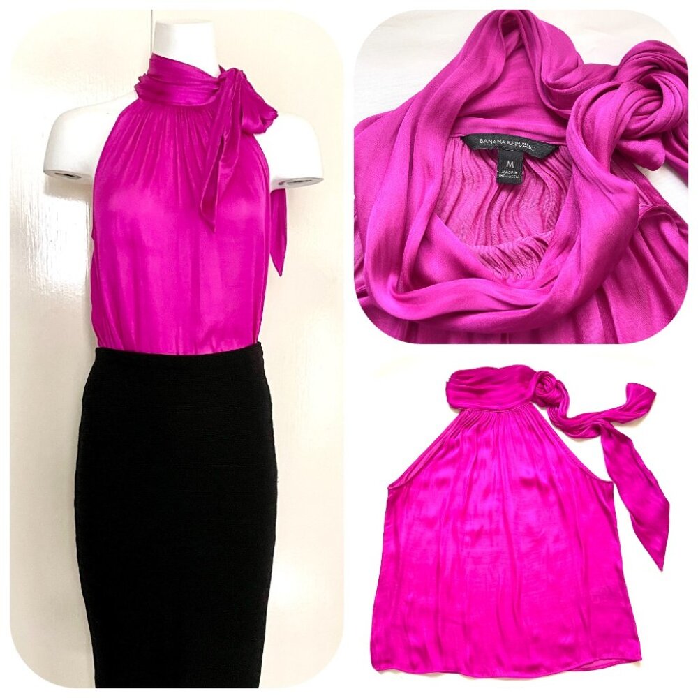 Banana Republic bow tie satin pink top